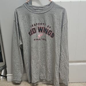 Mens L NHL Gray Red Wings Long Sleeve Shirt